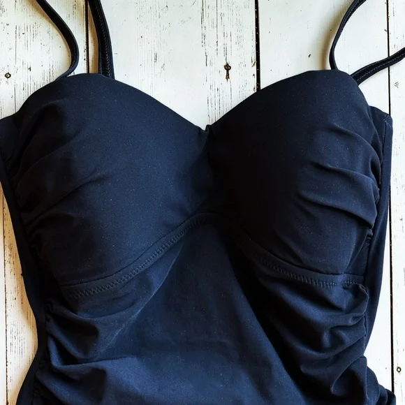 Profile by Gottex Swimdress Size 6 Black Ruched One Piece - Picture 9 of 12